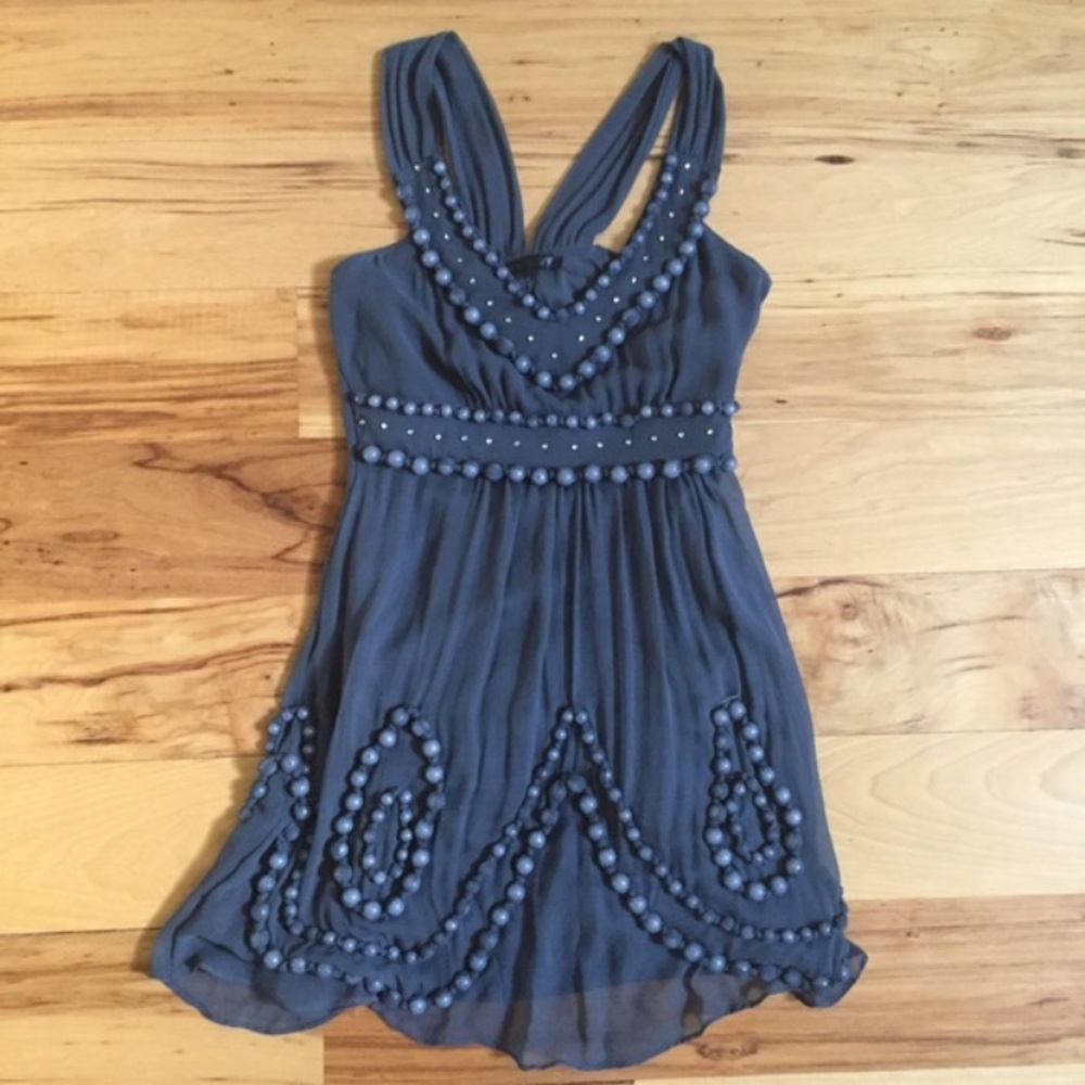ASOS Luxe Silk Beaded Dress Gray Chiffon UK8 US4 Small Cocktail Dress